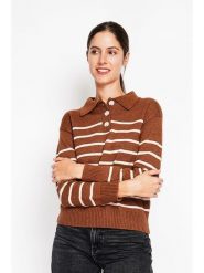 ASSUILI Sweter w kolorze jasnobrązowo-białym rozmiar: 40. Białe swetry klasyczne damskie Assuili, bez kołnierzyka. Za 113.99 zł.