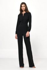 Czarny Elegancki Kombinezon Zapinany na Guziki. Czarne kombinezony damskie Nife, l, bez wzorów, z elastanu, eleganckie, bez kołnierzyka, bez ramiączek. Za 271.90 zł.