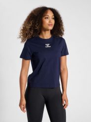 Koszulka damska Hummel Icons. Niebieskie bluzki sportowe damskie HUMMEL, xs, z bawełny, bez kołnierzyka, bez ramiączek. Za 124.00 zł.