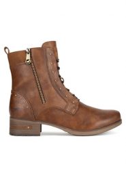 Mustang Trzewiki 1229-522 BIG Brązowy. Brązowe botki damskie Mustang, z materiału, bez obcasa, na słupku, bez zapięcia. Za 259.99 zł.