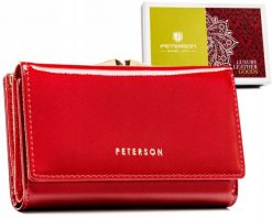 Portfel skórzany Peterson PTN 42108-SAF czerwony. Czerwone portfele damskie Peterson, bez wzorów, ze skóry. Za 107.99 zł.