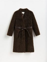 Płaszcz z imitacji baranka - ciemnobrązowy. Brązowe płaszcze damskie Reserved, l, bez wzorów. Za 459.99 zł.
