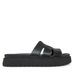 Klapki DeeZee. Czarne klapki damskie DeeZee, bez wzorów, bez obcasa. Za 119.99 zł.
