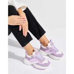 Liliowe sportowe buty damskie na grubej podeszwie fioletowe. Fioletowe buty sportowe na co dzień damskie bez wzorów. Za 110.92 zł.