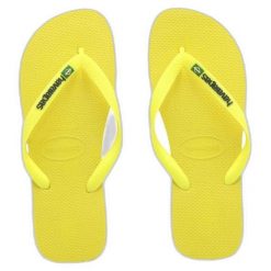 Japonki Havaianas Brasil Logo Neon. Żółte klapki damskie Havaianas, bez wzorów, z gumy, bez obcasa. Za 69.99 zł.