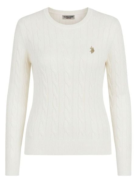 U.S. Polo Assn. Sweter w kolorze białym rozmiar: S. Białe swetry klasyczne damskie U.S. Polo Assn., s, z bawełny, bez kołnierzyka. Za 139.54 zł.