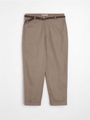 Bawełniane spodnie chino - beżowy. Brązowe spodnie materiałowe damskie Sinsay, bez wzorów, z bawełny. Za 59.99 zł.