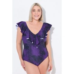 Damski Kostium kąpielowy wzór skóra węża miękkie miseczki falbana z recyklingu. Fioletowe stroje jednoczęściowe damskie Ulla Popken, plus size, bez wzorów, plus size. W wyprzedaży za 191.99 zł.