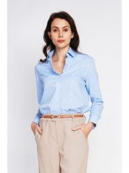 ASSUILI Lniana koszula w kolorze błękitnym rozmiar: 40. Niebieskie koszule damskie Assuili, bez wzorów, ze lnu, klasyczne, bez kołnierzyka, bez ramiączek. Za 173.99 zł.