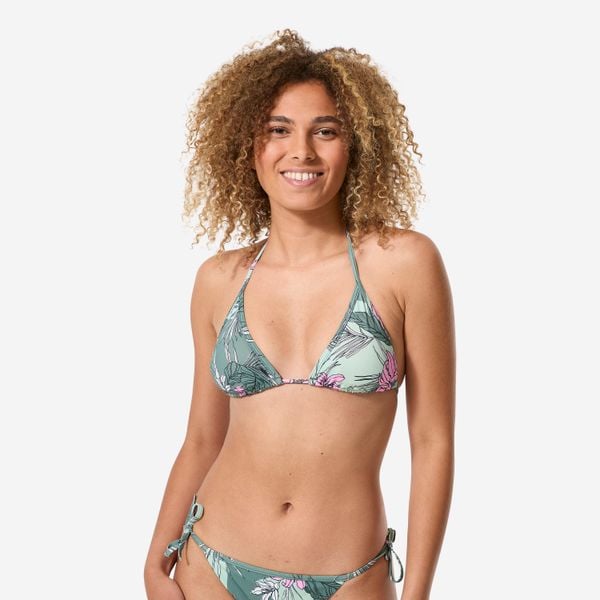 Góra kostiumu kąpielowego surfingowego damska Decathlon Mae Numea. Brązowe bikini damskie Decathlon, bez wzorów. Za 39.99 zł.