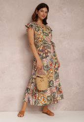 Żółta Sukienka Hesena. Żółte sukienki damskie Renee, na imprezę, na lato, l, bez wzorów, z materiału, boho, bez kołnierzyka, bez ramiączek, midi, kopertowe. W wyprzedaży za 52.49 zł.