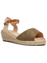 Foreverfolie Espadryle w kolorze oliwkowo-beżowym na koturnie rozmiar: 38. Brązowe czółenka damskie Foreverfolie, bez wzorów, z otwartym noskiem, bez obcasa, na koturnie. Za 87.81 zł.