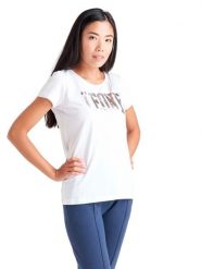Damska koszulka basic z krótkim rękawem. Białe bluzki sportowe damskie LEONE 1947 APPAREL, m, z dżerseju, bez kołnierzyka, bez ramiączek. Za 42.06 zł.