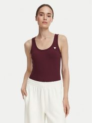 Guess Top V4YP06 K8RT2 Bordowy Slim Fit. Czerwone topy damskie Guess, m, z aplikacjami, z wiskozy, bez kołnierzyka. Za 154.99 zł.
