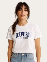 WOOOP Koszulka "Oxford University 2" w kolorze białym rozmiar: S. Białe bluzki damskie Wooop, s, bez wzorów, z bawełny, bez kołnierzyka, bez ramiączek. Za 56.99 zł.