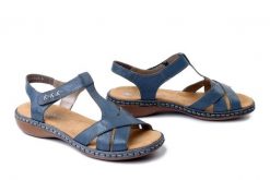 RIEKER 65919-12 blue, sandały damskie. Niebieskie sandały damskie Rieker, bez wzorów, bez obcasa. Za 319.90 zł.