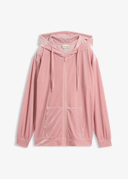Bluza rozpinana z kapturem z aksamitu. Czerwone bluzy z kapturem damskie bonprix, prążkowane. Za 132.99 zł.