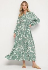 Zielona Rozkloszowana Sukienka z Wiskozą w Kwiatowy Wzór Filirelle. Zielone sukienki damskie Born2be, na spotkanie biznesowe, l, bez wzorów, z wiskozy, eleganckie, bez kołnierzyka, bez ramiączek, maxi, rozkloszowane. W wyprzedaży za 119.99 zł.