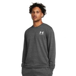 Bluza męska Under Armour Rival Terry Lc Crew. Szare bluzy bez kaptura męskie Under Armour, bez wzorów, sportowe, bez kołnierzyka, bez ramiączek. Za 160.99 zł.