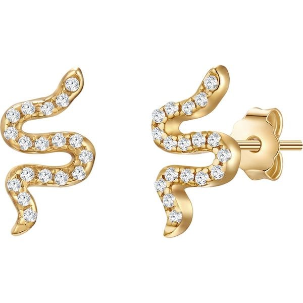 Glanzstücke München Srebrne kolczyki sztyfty Wąż srebro wysokiej próby Cyrkonia żółte złoto Kolczyki 1 ct Damski. Szare kolczyki damskie Glanzstücke München, z cyrkonią, pozłacane, na sztyftcie. Za 199.99 zł.