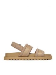 Guess Jeans Sandały EO-GJ2122 Beżowy ciemny. Brązowe sandały damskie Guess Jeans, z aplikacjami, z jeansu, bez obcasa, na płaskiej podeszwie. Za 249.99 zł.