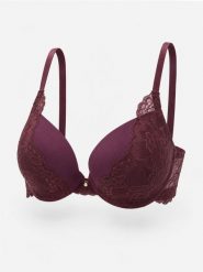 Biustonosz push up z koronką - bordowy. Czerwone biustonosze Sinsay, bez wzorów, z koronki. Za 22.99 zł.