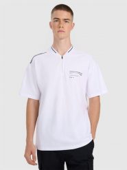 4F Koszulka polo oversize męska - biała S. Białe koszulki polo męskie 4f, m, bez wzorów, z materiału, bez ramiączek. W wyprzedaży za 79.99 zł.