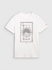 4F T-shirt regular z nadrukiem siatkarskim męski - biały L. Białe t-shirty męskie 4f, l, bez wzorów, z bawełny, bez kołnierzyka. Za 69.99 zł.