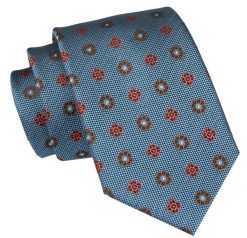 Męski Krawat Angelo di Monti - Grochy, Niebieskie Tło. Niebieskie krawaty i muchy męskie Angelo di Monti, bez wzorów, z tkaniny, eleganckie. Za 45.00 zł.