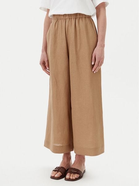 Max Mara Leisure Spodnie materiałowe Minnie 2516131018 Beżowy Relaxed Fit. Brązowe spodnie materiałowe damskie Max Mara Leisure, bez wzorów, ze lnu. Za 589.99 zł.