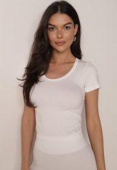 Biały Gładki T-shirt o Krótszym Kroju Errora. Białe t-shirty damskie Born2be, m, bez wzorów, z jeansu, bez kołnierzyka. Za 49.99 zł.
