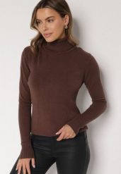 Brązowy Sweter z Golfem z Domieszką Kaszmiru i Wiskozy Zaisma. Brązowe golfy damskie Born2be, bez wzorów, z jeansu, bez ramiączek. Za 89.99 zł.