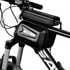 Torba na ramę rowerową z dotykowym uchwytem na telefon WILD MAN. Czarne torebki klasyczne damskie WILDMAN, z aplikacjami, bez dodatków. Za 148.32 zł.