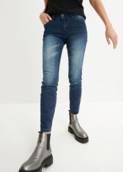 Dżinsy Skinny, mid waist, krótsze nogawki. Niebieskie jeansy damskie bonprix. Za 84.99 zł.