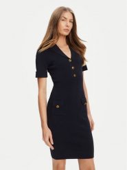 Guess Sukienka dzianinowa W5YK29 Z0130 Granatowy Slim Fit. Niebieskie sukienki damskie Guess, xxl, z aplikacjami, z dzianiny, bez kołnierzyka, bez ramiączek. Za 369.99 zł.