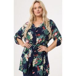Granatowa Koszula Unriddle. Koszule damskie Born2be, xl, bez wzorów, z tkaniny, bez kołnierzyka, bez ramiączek. Za 39.99 zł.