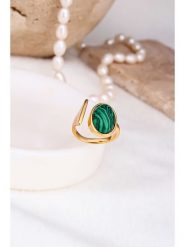 Pierres delicates Pozłacany pierścionek z malachitem rozmiar: onesize. Żółte pierścionki damskie Pierres delicates, z malachitem, pozłacane. Za 87.40 zł.