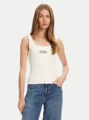 Guess Jeans Top W5YP35 KA0H1 Écru Regular Fit. Topy damskie Guess Jeans, s, z aplikacjami, z bawełny, bez kołnierzyka. Za 69.99 zł.
