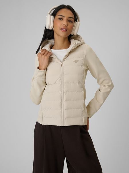 4F Kurtka z wypełnieniem syntetycznym damska - beżowa XL. Brązowe kurtki damskie 4f, xl, bez wzorów, z puchu, bez kaptura. Za 349.99 zł.