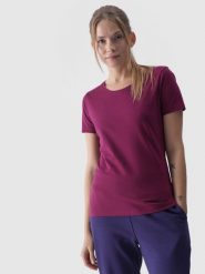 4F T-shirt slim gładki damski - fioletowy XS. Fioletowe t-shirty damskie 4f, xs, bez wzorów, z bawełny, bez kołnierzyka. W wyprzedaży za 29.99 zł.