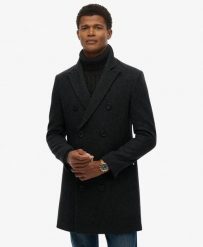 Superdry Town Coat Płaszcz slim z mieszanką wełny – Black Herringbone. Czarne płaszcze męskie Superdry., m, bez wzorów, z materiału, klasyczne. Za 1,075.70 zł.