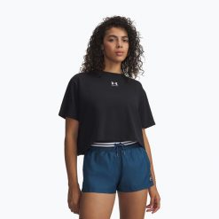 Koszulka treningowa damska Under Armour Rival Boxy Tee Solid black/white. Czarne bluzki damskie Under Armour, bez wzorów, bez ramiączek. Za 83.99 zł.