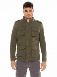 Kurtka z bawełna z zamek błyskawiczny na co dzień. Zielone kurtki outdoor męskie LEONE 1947 APPAREL, m, bez wzorów, z bawełny, bez kaptura. Za 711.49 zł.