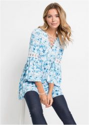 Tunika z lejącej wiskozy. Białe tuniki damskie bonprix, bez wzorów, z wiskozy, bez kołnierzyka, bez ramiączek. Za 129.99 zł.