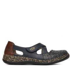 Półbuty Rieker. Niebieskie baleriny damskie Rieker, bez wzorów, bez obcasa, na płaskiej podeszwie. Za 319.99 zł.