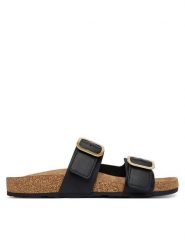 Tommy Hilfiger Klapki Leather Double Strap Cork Sandals FW0FW09118 Czarny. Czarne klapki damskie Tommy Hilfiger, bez wzorów, ze skóry, bez obcasa. Za 409.99 zł.