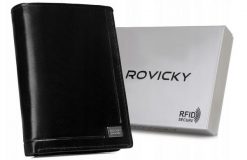 Portfel skórzany Rovicky CPR-125-BAR czarny. Czarne portfele męskie ROVICKY, bez wzorów, ze skóry. Za 85.99 zł.