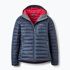 Kurtka puchowa damska Rab Microlight Alpine. Niebieskie kurtki damskie RAB, bez wzorów, z puchu, bez kaptura. Za 819.99 zł.