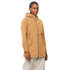 Kurtka przeciwdeszczowa damska Jack Wolfskin Dakar Parka. Brązowe kurtki przeciwdeszczowe damskie Jack Wolfskin, s, bez wzorów. Za 389.99 zł.