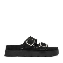 Klapki DeeZee. Czarne klapki damskie DeeZee, bez wzorów, bez obcasa. Za 149.99 zł.